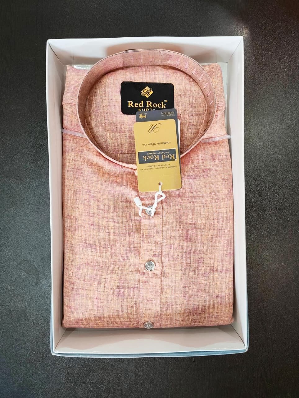 Men Solid Cotton Linen Straight Kurta - PEACH COLOR (SIZE-M) 