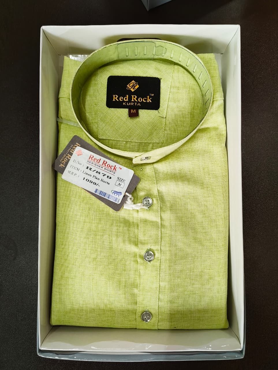 Men Solid Cotton Linen Straight Kurta - PISTA COLOR (SIZE-M) 