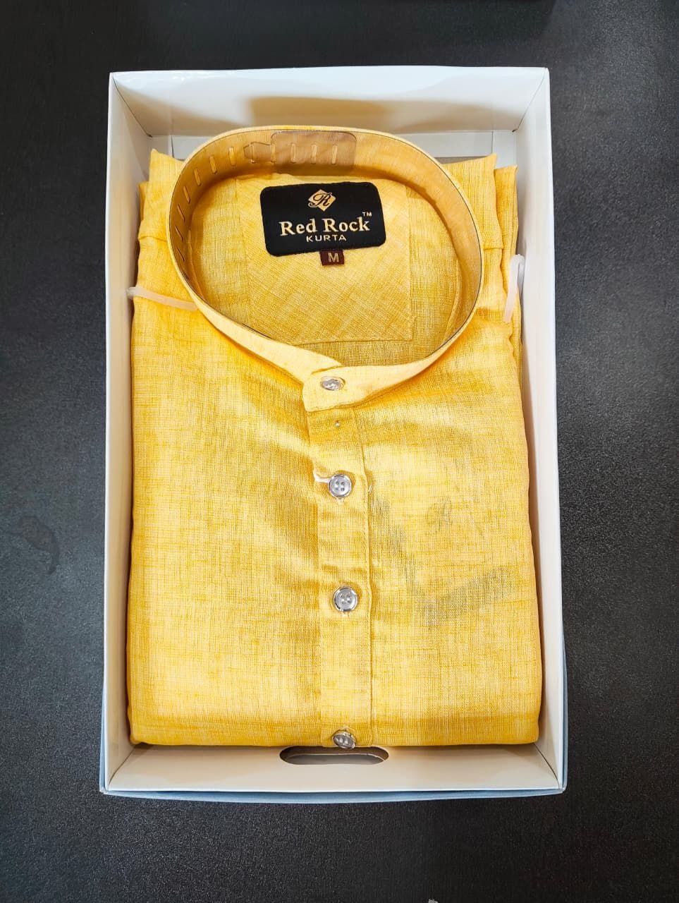 Men Solid Cotton Linen Straight Kurta - Yellow (SIZE-M) 